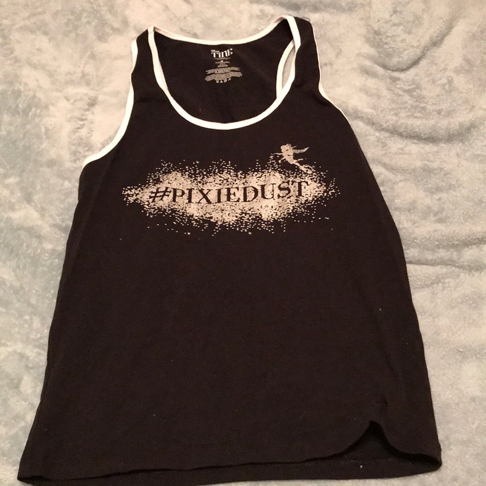 Black tank top that says #pixiedust. Worn once